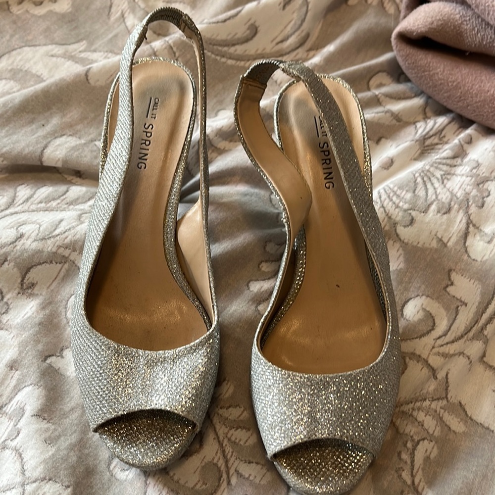Springs silver heels! Only worn twice